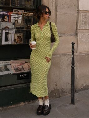Baum und Pferdgarten Green Checked Sulphur Midi Length Dress